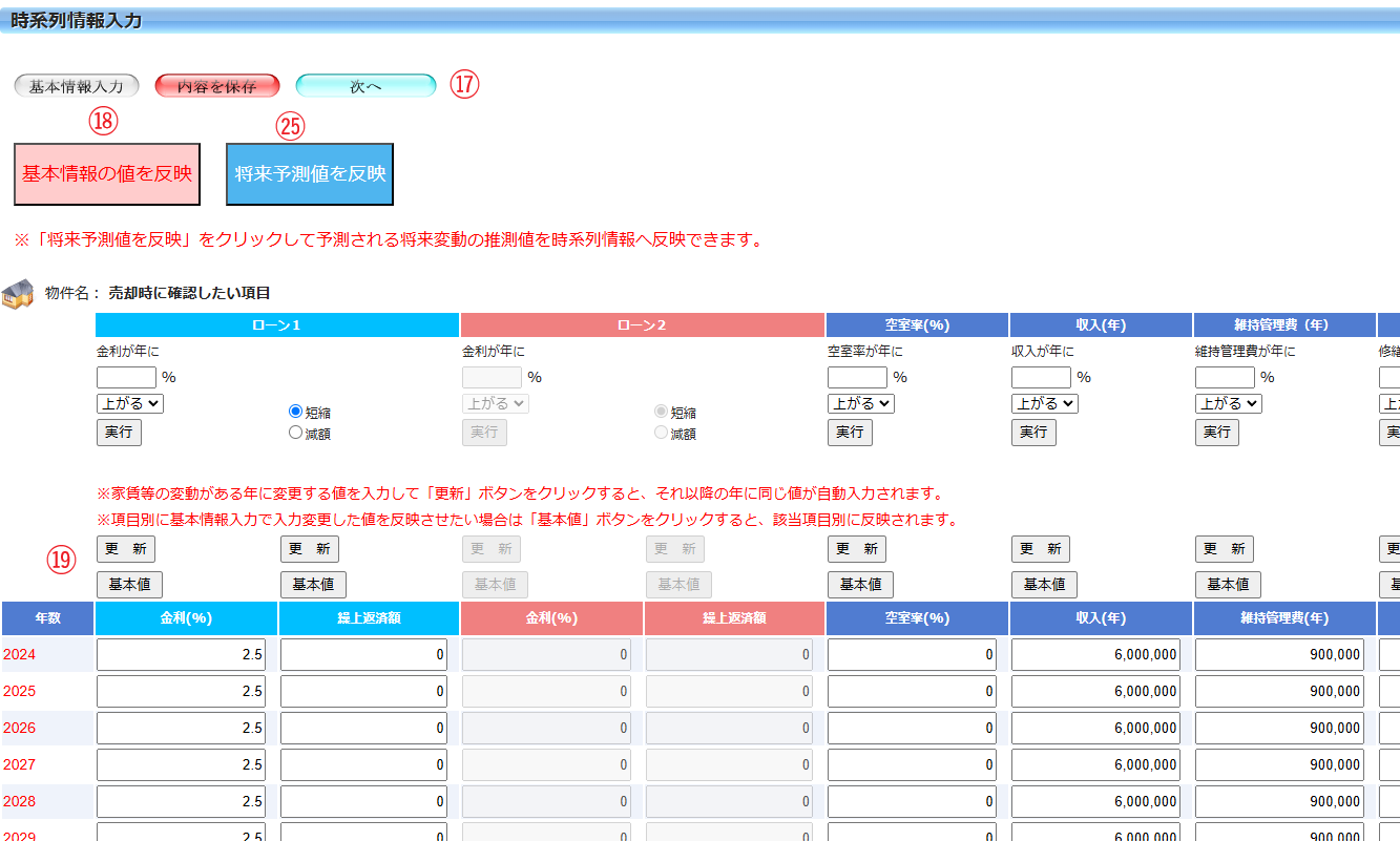 時系列情報入力画面の入力手順