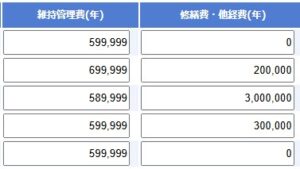 不動産投資シミュレーションの修繕費_維持管理費の入力