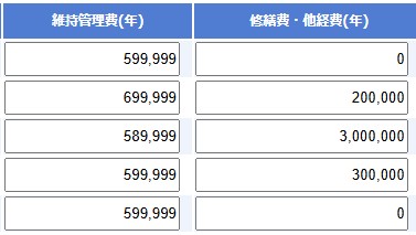 不動産投資シミュレーションの修繕費_維持管理費の入力